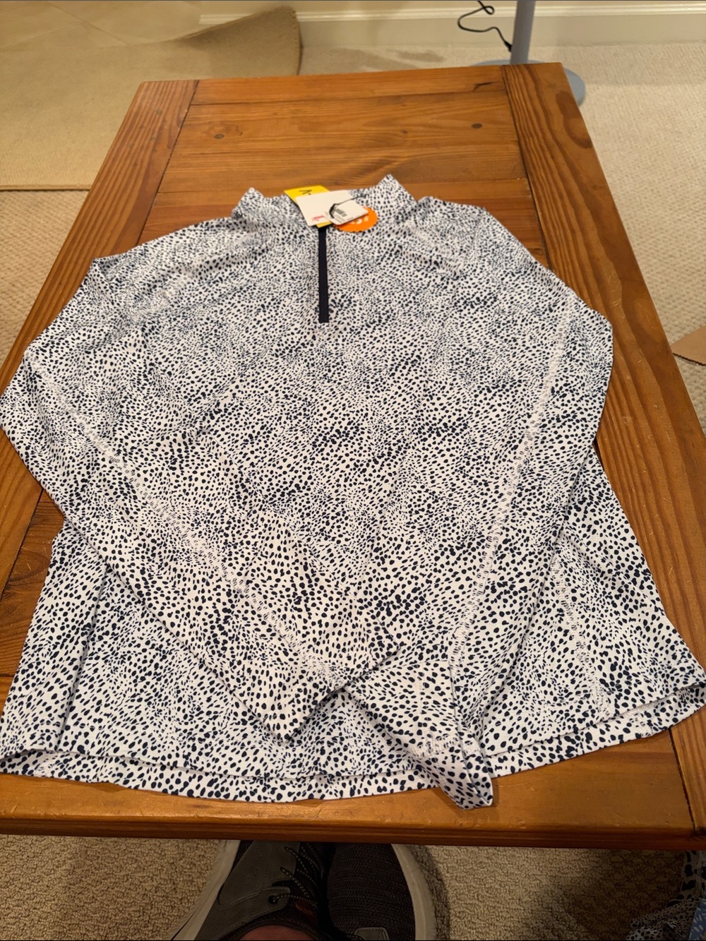 Puma White and Navy Dot Long-Sleeve Half-Zip Top
